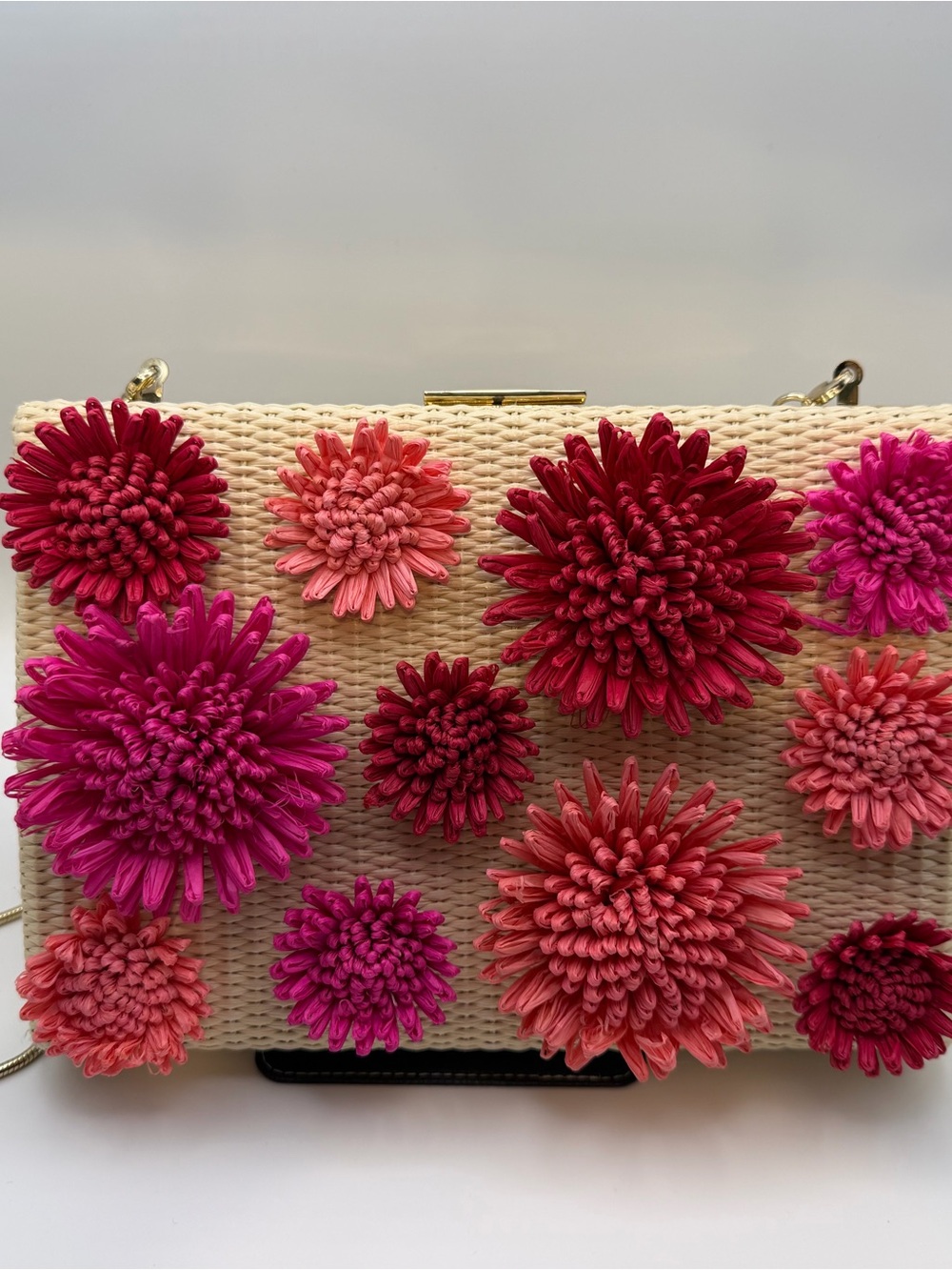 kate spade Straw Floral Appliqué Clutch in Pink, Coral & Red